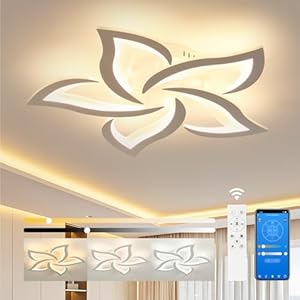 LED Deckenleuchte Wohnzimmer Modern, 3000k-6500k Deckenlampe LED Dimmbar mit Fernbedienung und App Steuerung, Timer-Funktion Deckenlampe Blume für KüCher Wohnzimmer Schlafzimmer (5 KöPfe/ø60cm/23.6in)