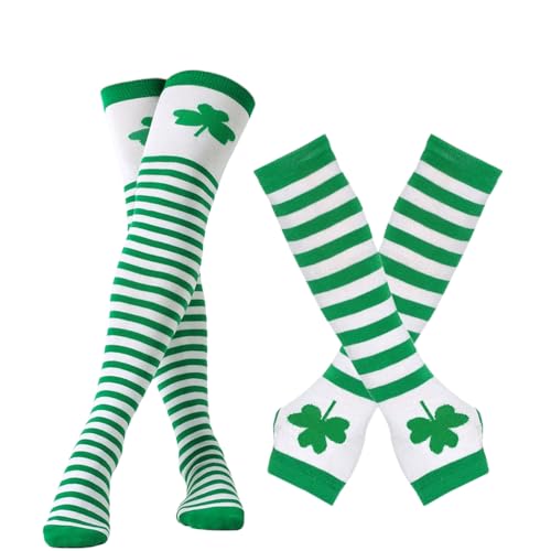 Image of St. Patrick's Day Socks Shamrock Socks and Gloves Set Irish Carnival Socks Set