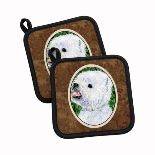 Caroline's Treasures SS8802PTHD Westie Pair of Pot Holders Kitchen Heat Resistant Pot Holders Sets Oven Hot Pads for Cooking Baking BBQ, 7 1/2 x 7 1/2