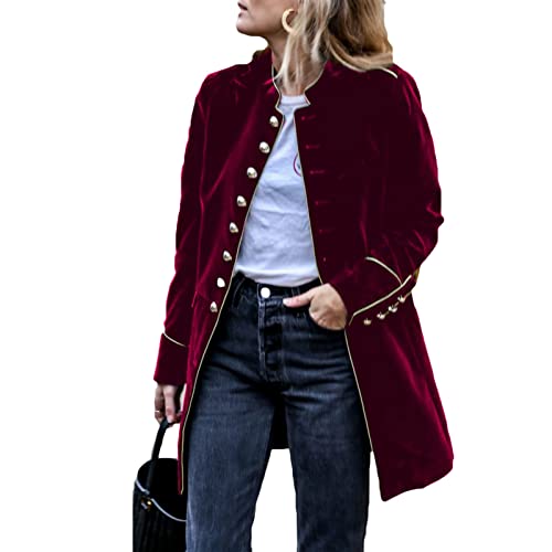 Samt-Blazer für Damen Büro Mantel Einfarbig Geknöpft Vorne Offen...