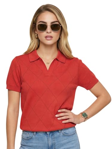 Image of JUNEBERRY Women's Flatknit Solid Half Sleeve Polo T-Shirt with Collared Neck, Casual Style for Office, Travel, (Sizes S to 2XL)