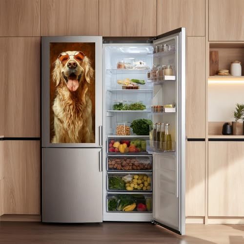 Image of 14.6x32.3 Inch Trash Can Cover Golden Retriever Wearing Sunglasses Design Outdoor Garbage Bin Decoration Sticker Wrap