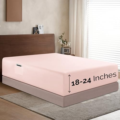 Elegant Comfort 1500 Premium Hotel Quality 18-24 Inches Deep - Extra Deep Pocket Single Fitted Sheet for High Mattress, Luxury and Softest, Smart Pocket - Wrinkle Free, King, Blush Pink