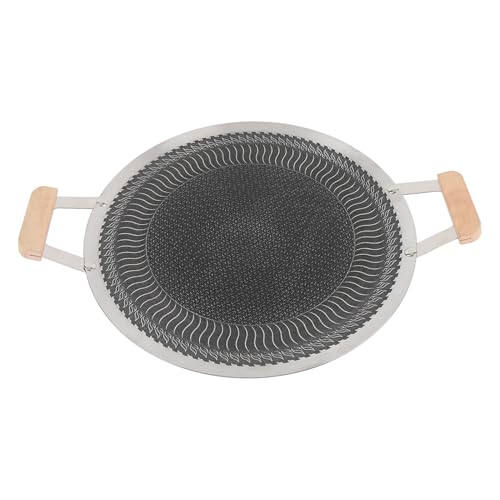 Cffuvros Korean BBQ Grill Pan, Stainless Steel Indoor Outdoor Griddle with Even Heat Distribution, Round Multi Purpose Grill Plate for Stovetop Tabletop Cooking Easy Cleanup (34cm)