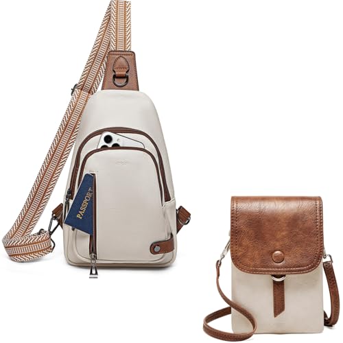 08 Beige with Brown Sling Bag + Beige with Brown Small Crossbody Bags for women