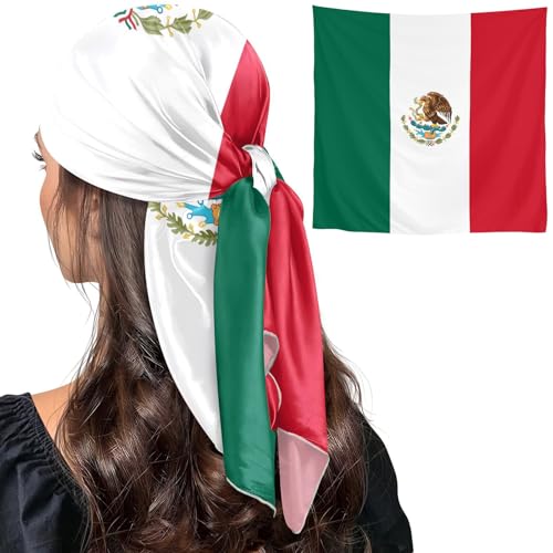 Tienchin Mexico Flag Hair Bandanas For Women Lightweight Square Head Scarves 35 Inches