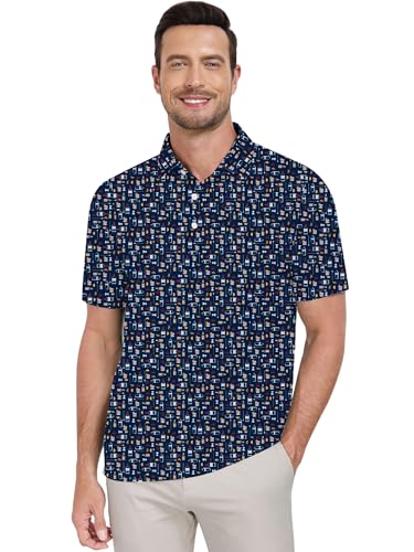 Mens Golf Shirts Short Sleeve Print Dry Fit Moisture Wicking Performance Polo Shirt2