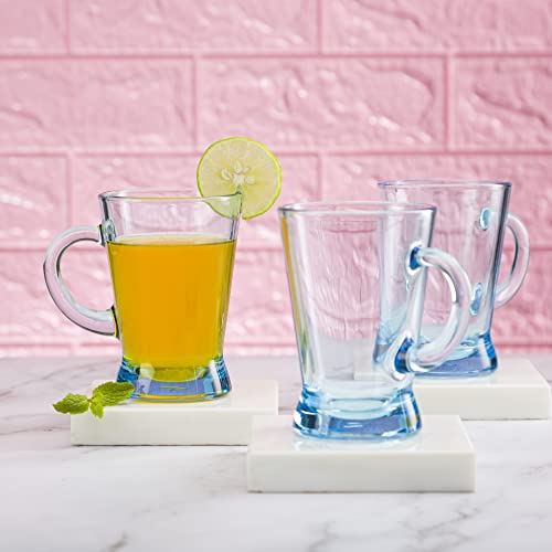 Image of Pasabahce Heybeli Glass Mug from The Original from Turkey, Turquoise 180 ml Mug Set of 6 Pcs | Ideal for Coffee, Tea, Cappaccino, Multipurpose Mug Perfect for Gifting | Easy To Clean & Dishwasher Safe