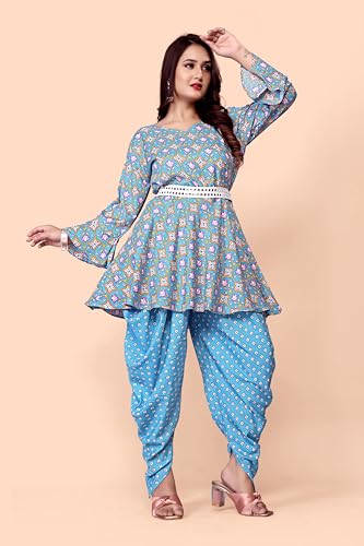 Image of Floral Print Cotton Kurta and Dhoti Set for Women Designer