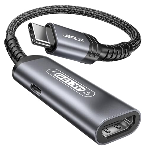 JSAUX USB C to HDMI and Charger Adapter | 4K@60Hz 2-IN-1 Type C to HDMI Adapter with PD Fast 100W Compatible with Thunderbolt 3/4, iPhone 16 Pro Max MacBook Pro/Air iPad Galaxy S24 Steam Deck ROG Ally