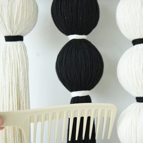 IOWER Macramê grande para pendurar na parede decoração de parede de macramê preto e branco esfericid