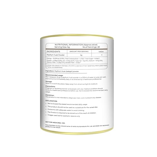 Image of Pure Nutrition Psylliym Husk Isabgol Powder, 400g (100g x4) | Health Supplement 20 servings | Supports Gut & Digestive Health | Relieves Constipation & Bloating | Gluten-free, lactose-free and No Added Sugar