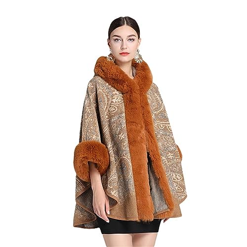 Chal de tweed para mujer JYHBHMZG estilo capa casual con capucha de piel sintética