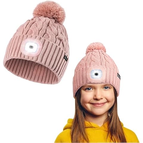 Etsfmoa Hat with Light for Kids,Winter Knitted Beanie,Gifts for Boys and Girls,Headlamp LED Cap Cover