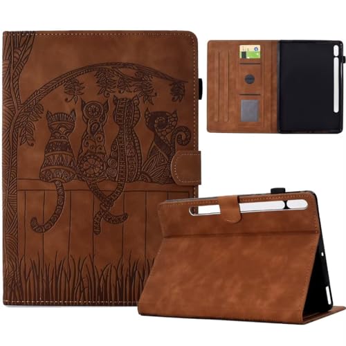 Vaitasy Funda para Samsung Galaxy Tab S9/ S9 FE 11" 2023 Simpática Silueta de Gato Cuero PU con Multiángulo Folio Carcasa para Galaxy Tab S9 FE Marrón