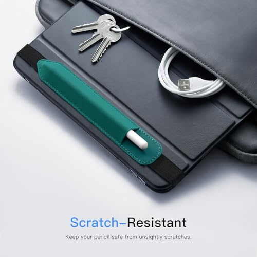 Image of MoKo Pencil Case Holder Fit The Apple Pencil (Pro and USB-C and 1st and 2nd Gen), Detachable Elastic Pocket for Stylus Pen with Elastic Band Attached to iPad Case, Midnight Green
