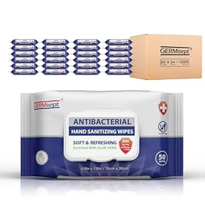 Germisept Antibacterial Hand Sanitizing Wipes: (50 Count x 24 Pack = 1200 Wipes) Gentle, Convenient, and Effective – Stay Clean Anywhere Bulk Buy