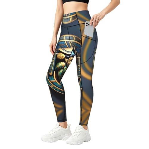 Leggings con estampado de escarabajo egipcio para mujer con bolsillos