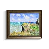 モネ「崖の上の散歩」手描き風 阪画屋正規品 アートパネル アートボード ポスター 玄関 壁画 壁掛け 壁飾り 部屋飾り 飾り絵 絵 絵画 油絵 ソファの背景画 インテリア 現代 モダン フレーム 額付き 木枠付きの完成品 木目調 キャンバス 風水 風景画 プレゼント ギフト