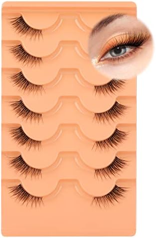 Half Lashes Natural Look Wispy False Eyelashes Mink 3/4 Corner Lashes Clear Band Fake Eyelashes 7 Pairs Multipack by Eefofnn