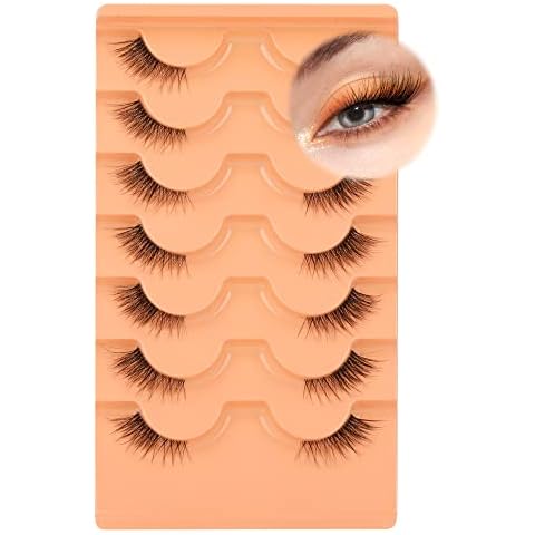 Half Lashes Natural Look Wispy False Eyelashes Mink 3/4 Corner Lashes Clear Band Fake Eyelashes 7 Pairs Multipack by Eefofnn Cover