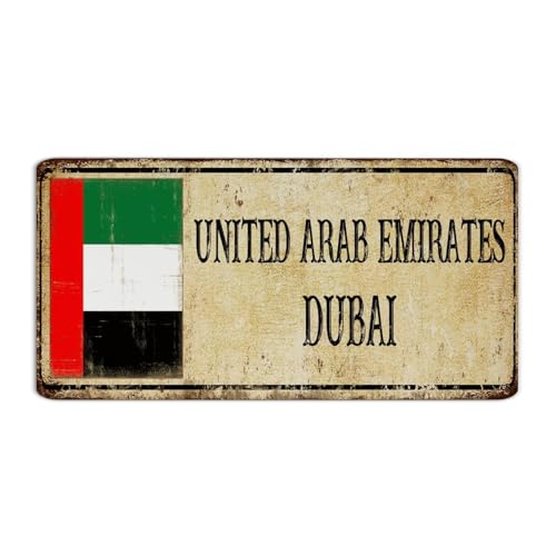 Plaque en métal personnalisée des Émirats arabes unis Dubaï - Vintage - Souvenir de pays national - Décoration murale en aluminium pour terrasse extérieure - 15,2 x 30,5 cm