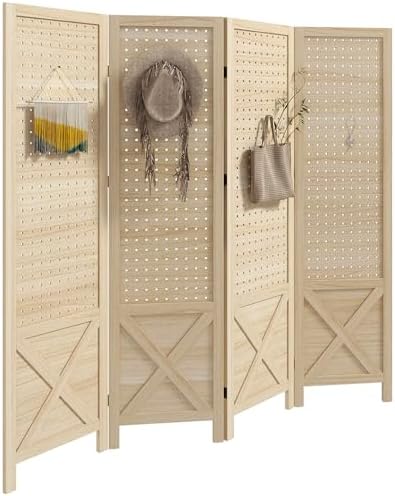 Paravent 2 Faces 'Nature' - 135x172 Cm, Cadre Bois, Tissu Non-tissé - Séparateur De Pièce Pliable, Pour Salon, Bureau, Chambre