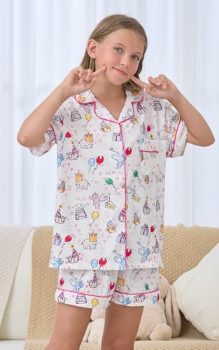 Girls Summer Outfit,Kids 2 Piece Button Down Monkey Loungewear Beach Shorts Set Preppy Animals Lounge Pjs4