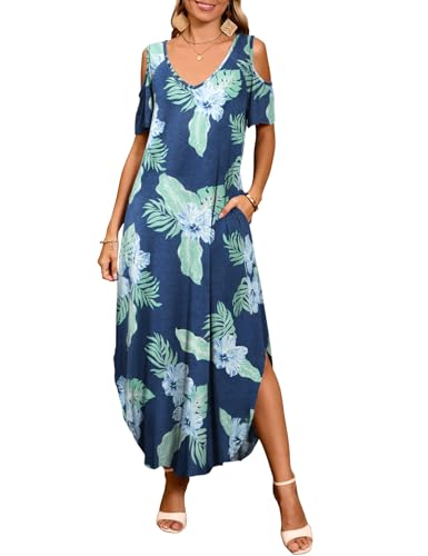 Image of JollieLovin Womens Plus Size Casual Summer Maxi Long Dress Cold Shoulder V Neck Beach Sundresses