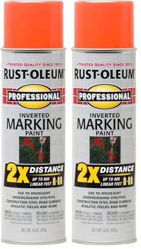 Image of Rust-Oleum 266579 Professional 2X Distance Inverted Marking Spray Paint, 15 oz, Fluorescent Orange (Pack of 2)