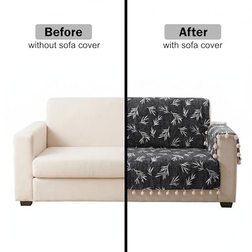 Image of Story@Home Chenille Sofa Cover 3 Seater Fully Covered with Back Covers (152x178Cm) & Arm Rest Covers | Anti Slip Sofa Mat for 1 /2 /3 Seater & L Shape Sofa Cover - Slate & Snow