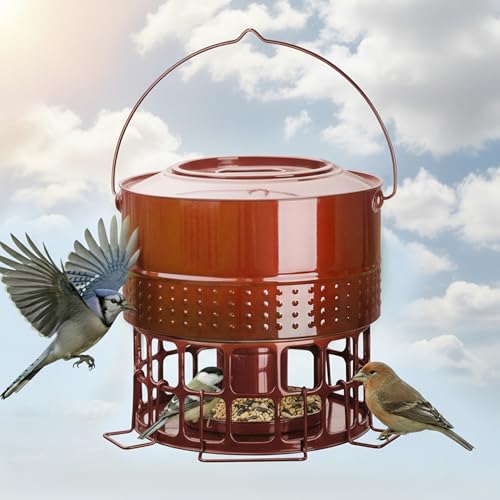 Solution4Patio Bird Feeder, 10LB Powder Coated Metal Wild Birdfeeder with 32 Feeding Stations & Triple Perches, Rust-Proof Hanging Design for Cardinals, Finches and Outdoor Garden Use (Glazed Red)