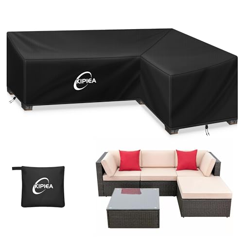 Kipiea Patio L-Shaped Sectional Sofa Cover 420D Heavy-Duty Oxford Fabric Outdoor Sectional Cover with 6 Windproof Buckles No Tears Anti UV No Fading (Right Facing 85 x 58 L x 33.5 D x 31 H)