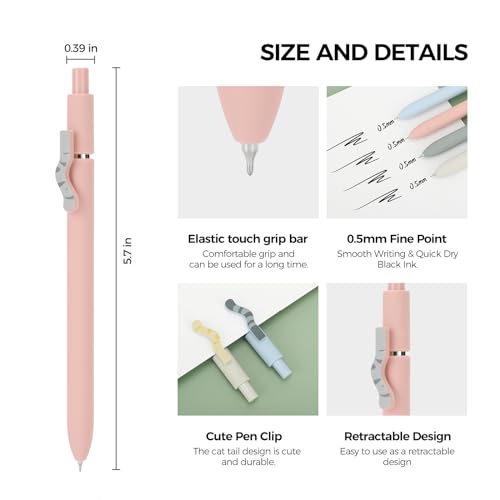 Image of Ddaowanx Cute Cat Pens, 4 Pcs 0.5mm Quick Dry Black Ink Gel Pens Fine Point Smooth Writing Pens, Cat Lover Gifts for Women Men