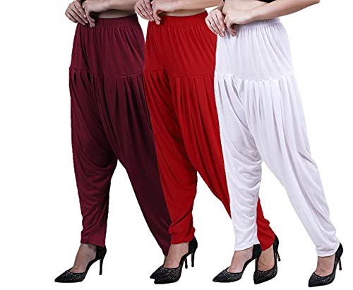 Image of CASUALS Women's Regular Fit Viscose Drawstring Patiala Harem Pants Combo Pack 3