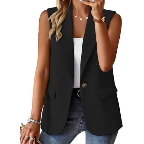 Lajuacely Women's Sleeveless Blazers Open Front Casual Blazer Vests Solid Color Lapel Single Button Lightweight Jackets Women Cover