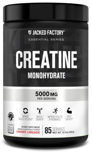 Image of Jacked Factory Creatine Monohydrate Powder 425g - 5g Daily Creatine Supplement for Men and Women, Vegan-Friendly, Third-Party Tested - 85 Servings, Cherry Limeade