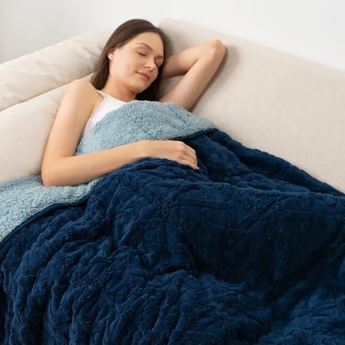 Wemore Gewichtsdecke für Erwachsene, Doppelgröße, 6,8 kg, doppelseitig, weich, flauschig, Jacquard, Sherpa, gewichtete Decken zum Schlafen, gemütliche, flauschige, gestrickte schwere Decke für Couch
