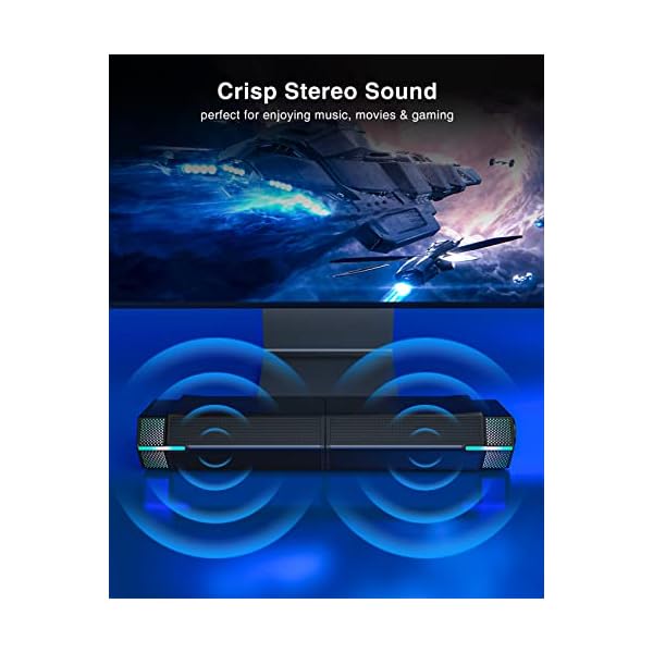 Jeecoo M20 Bluetooth Computer Speakers for PC Desktop Monitor, Gaming PC Sound Bar - Wired USB-Powered, Superb Stereo Sound, with LED Lighting - Combine/Separate to Customize Your Desk - Image 4