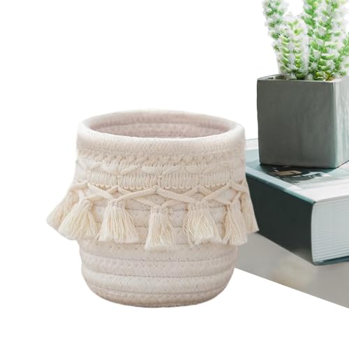 Porta-lápis tecido em corda de algodão, estojo de armazenamento multifuncional | Cesta de chaves art