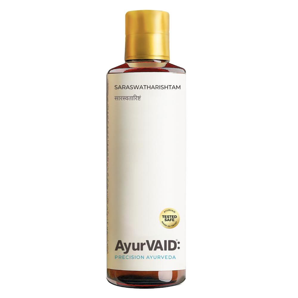 Saraswatharishtam 200 ml | First & Only TESTED SAFE for Heavy Metals, Aflatoxins & Microbial Load | Gold-Infused Ayurveda Medicine | Boosts Focus, Memory & Clarity | For Kids & Adults