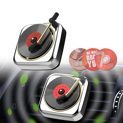Image of Record Player Car Vent Clips Air Freshener Retro Style Album Cover Car Air Conditioning Outlet Clip Fragrance Diffuser Car Interior Decoration Accessories, Silver