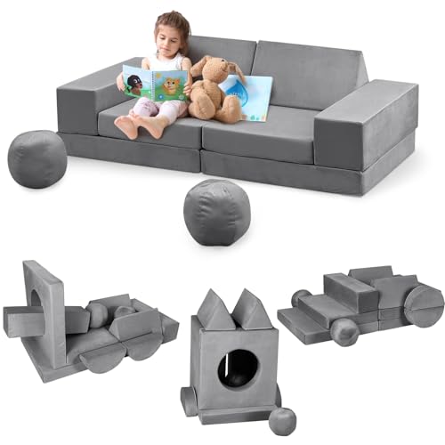 Garvee Canapé Enfant Convertible, 2 en 1 Chaise Pliante pour Enfants, Canapé-lit Enfants 2 Places, Convertible en Mousse pour Aire de Jeu, Matelas de Sol, Chambre, Salon