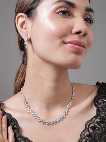Image of Rubans Necklace Set Stylish American Diamond Zirconia Trendy Jewellery Gift for Women & Girls