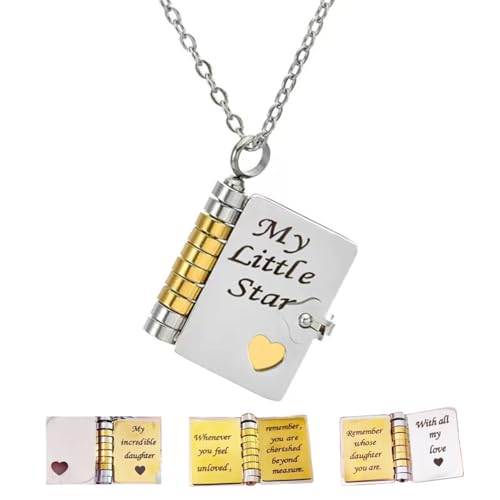 My Little Star Book Necklace, My Incredible Daughter Book Pendant Necklace, Openable Multi Layer with 6 Pages of Engraved Information, Graduation Birthday First day of school Jewelry Gift