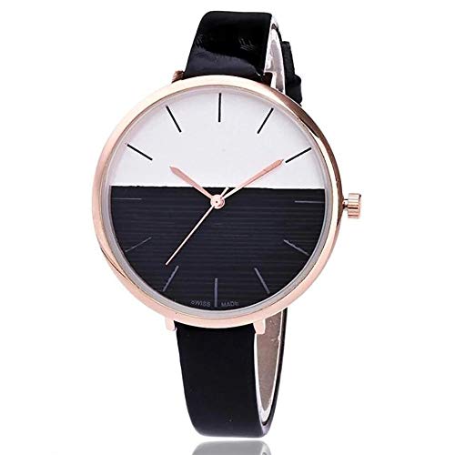 Uhr weiß und schwarz Mix Quarz mit Lederarmband für Damen