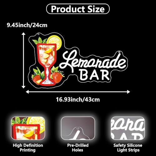 Image of Lemonade Neon Sign,Lemonade Bar Led Neon Signs Wall Decor, Cocktail Bar Drinks Neon Signs for Business Art Wall,Restaurant,Shop,Pub, Night Club, Man Cave Decoration