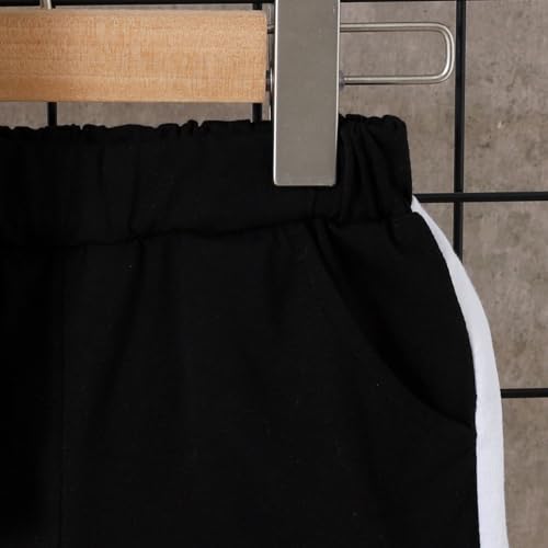Image of Ayzozuy Boy Clothes Colorblock Top + Drawstring Waist Shorts 2 Pieces Kid Summer Outfits Set