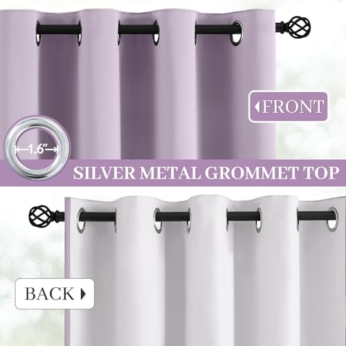 Yakamok Lilac 100% Blackout Curtains 96 Inches Long with 2 Thick Layers-Light Purple Room Darkening Thermal Insulated Window Curtain Set of 2 Panels for Bedroom Living Room 52x96 Inches,Lavender