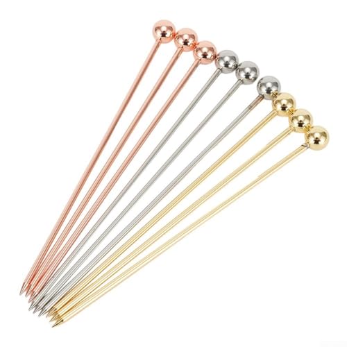 Juego de palillos de cóctel de frutas de acero inoxidable de 9 piezas para presentación elegante de alimentos para fiestas (cabeza redonda)